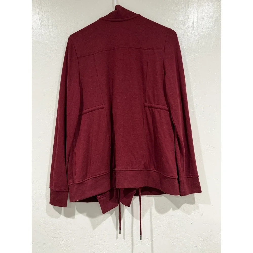 AllSaints Gina Drape Jacket Burgundy Oxblood Drawstring Waist Zip Pockets